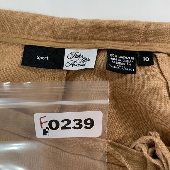 Saks Fifth Avenue 10 Sport Womens Convertible Wide Leg Pants 100% Linen Tan - Picture 3 of 9